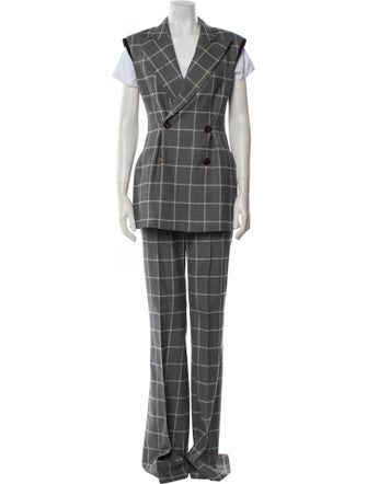 Del Core Virgin Wool Plaid Print Pant Set