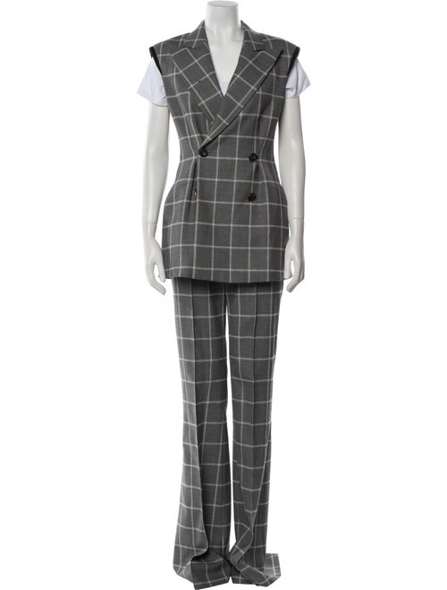 Del Core Virgin Wool Plaid Print Pant Set