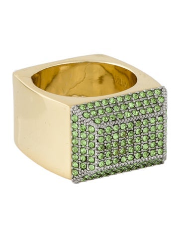 Pre-owned Demarson Pavé Crystal Rio Cocktail Ring In Green