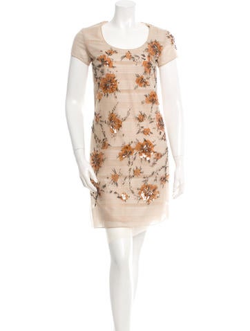 Dennis Basso Embellished Short Sleeve Dress
