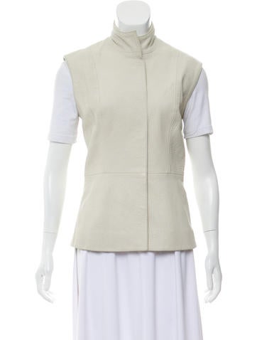 Dennis Basso Jackets Mock Neck Leather Vest XS