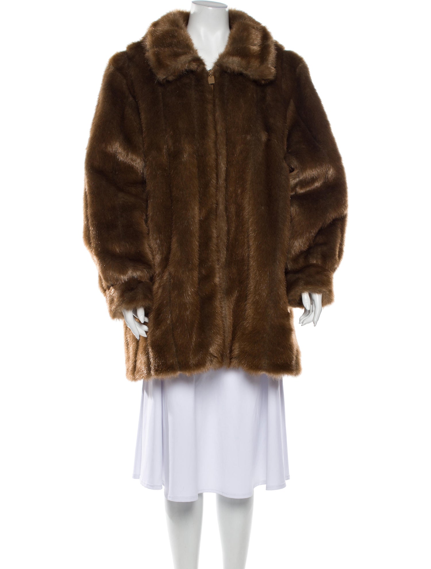 Dennis Basso Faux Fur Coat Brown Coats, Clothing DEN21338 The
