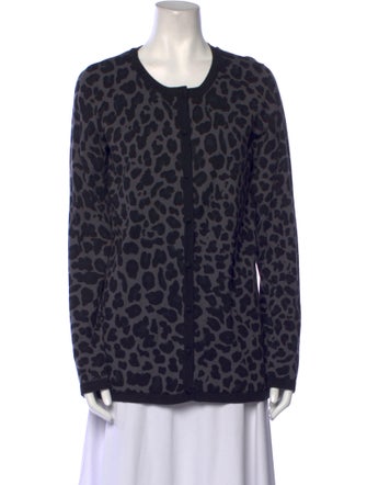 Dennis Basso Animal Print Scoop Neck Sweater