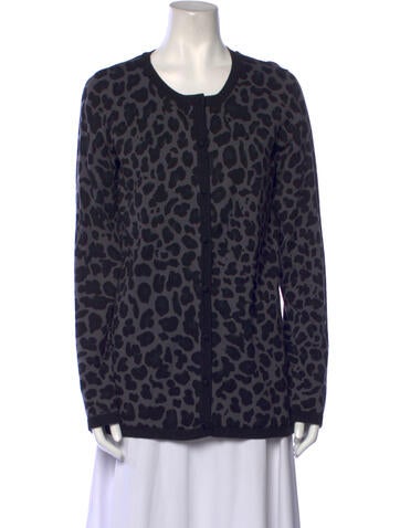Dennis Basso Knitwear Animal Print Scoop Neck Sweater S
