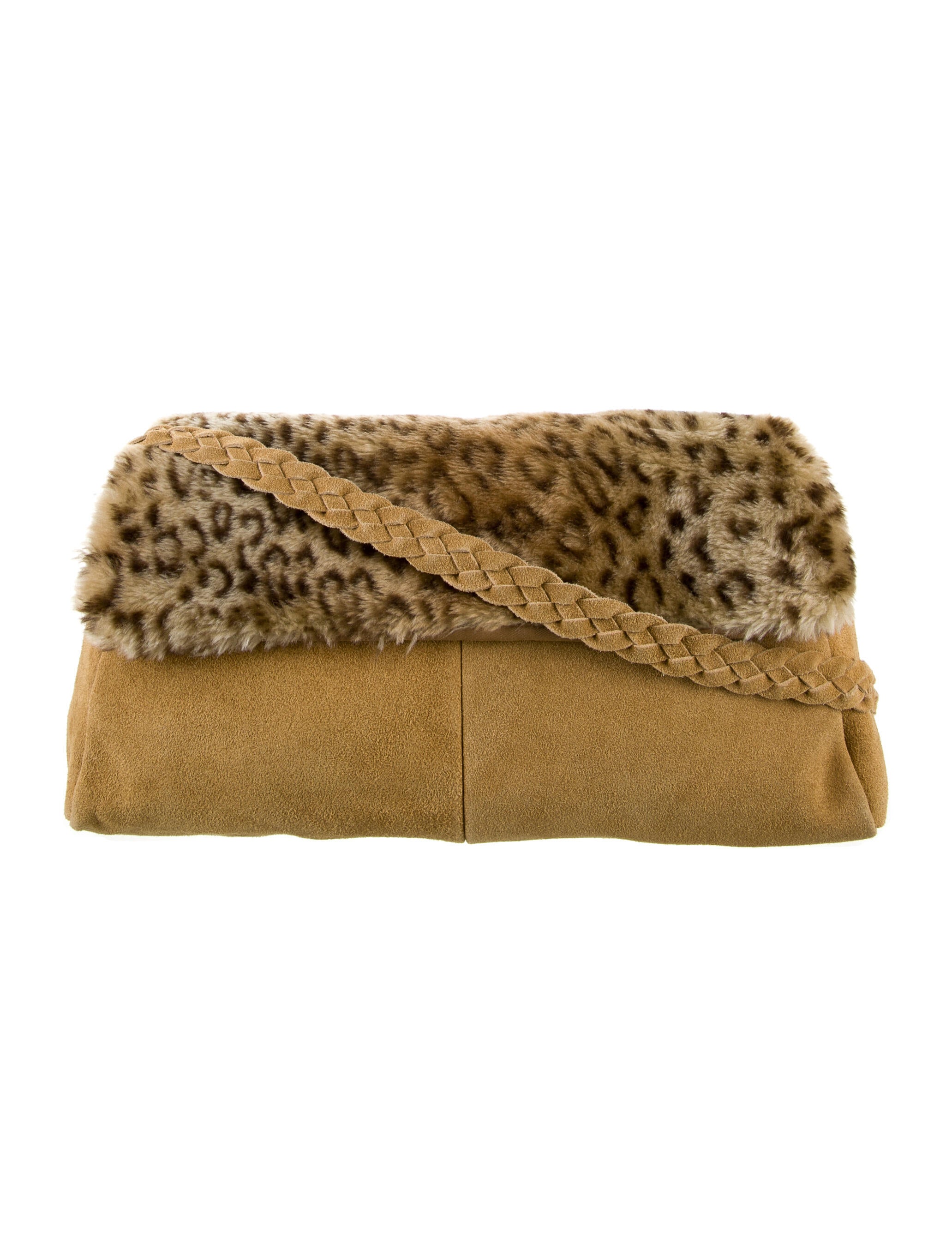 Dennis Basso Suede Faux Fur Trimmed Shoulder Bag Neutrals Shoulder Bags, Handbags DEN22664