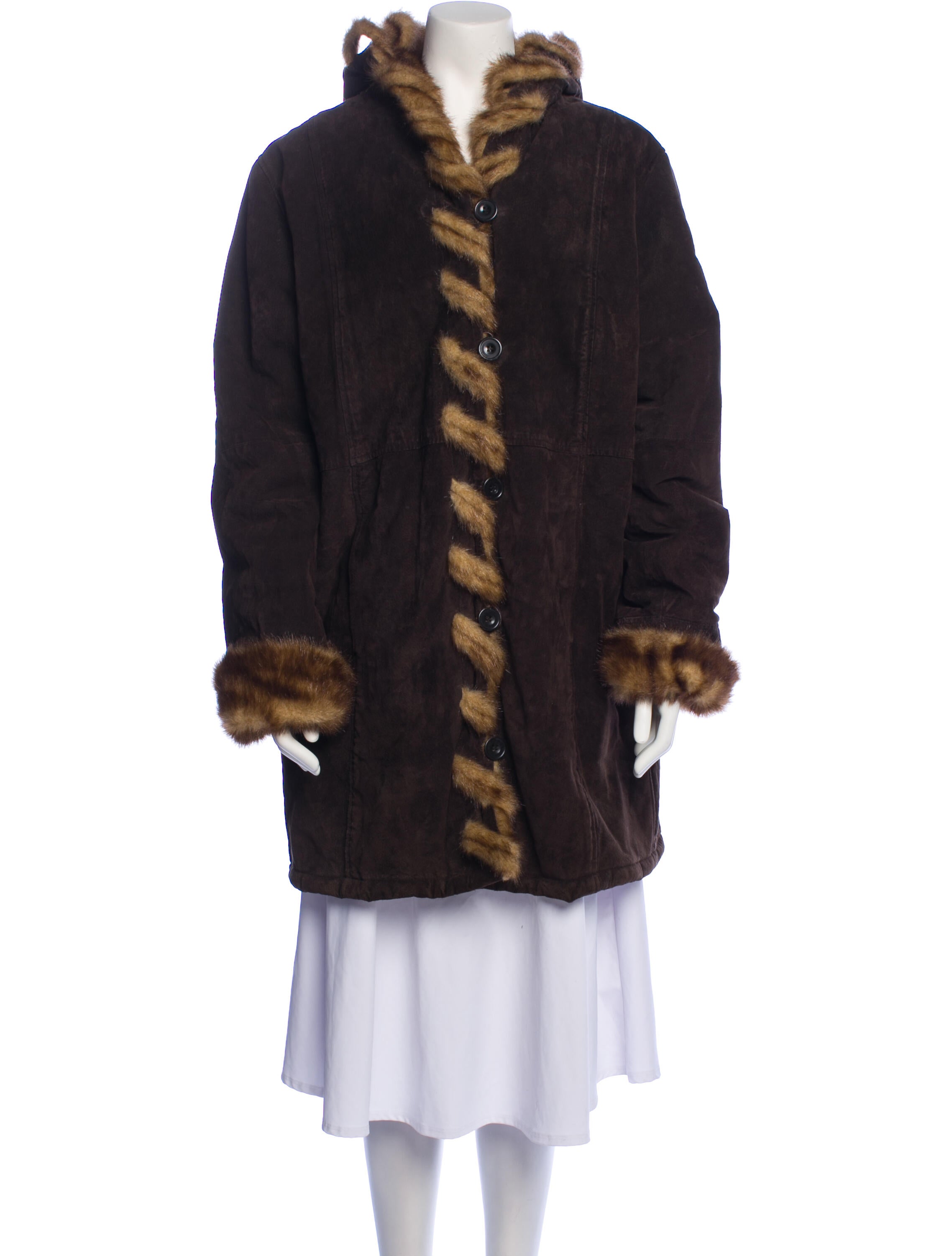 Dennis Basso Leather Printed Faux Fur Coat