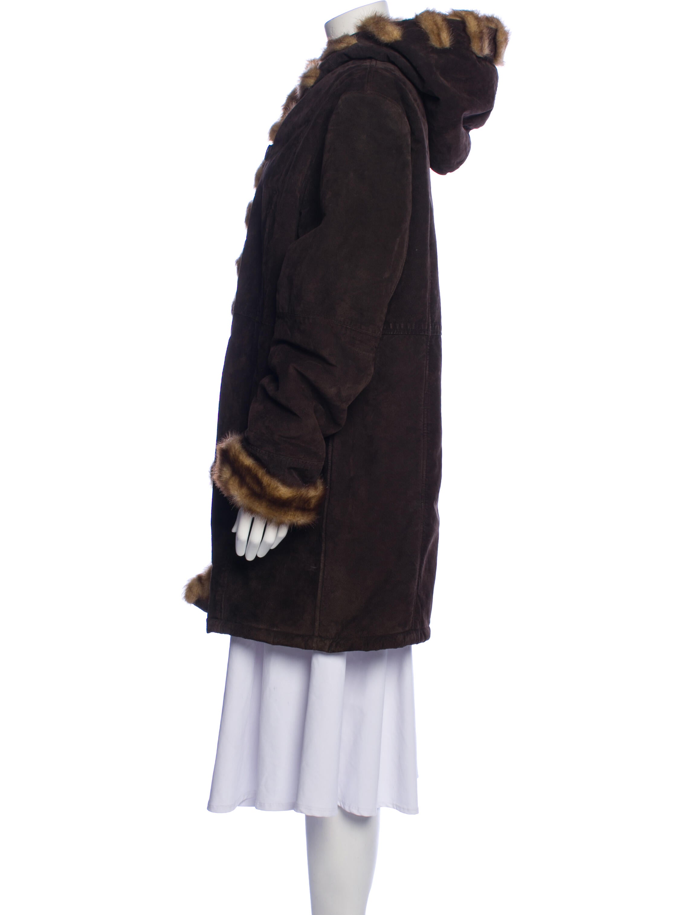 Dennis Basso Leather Printed Faux Fur Coat