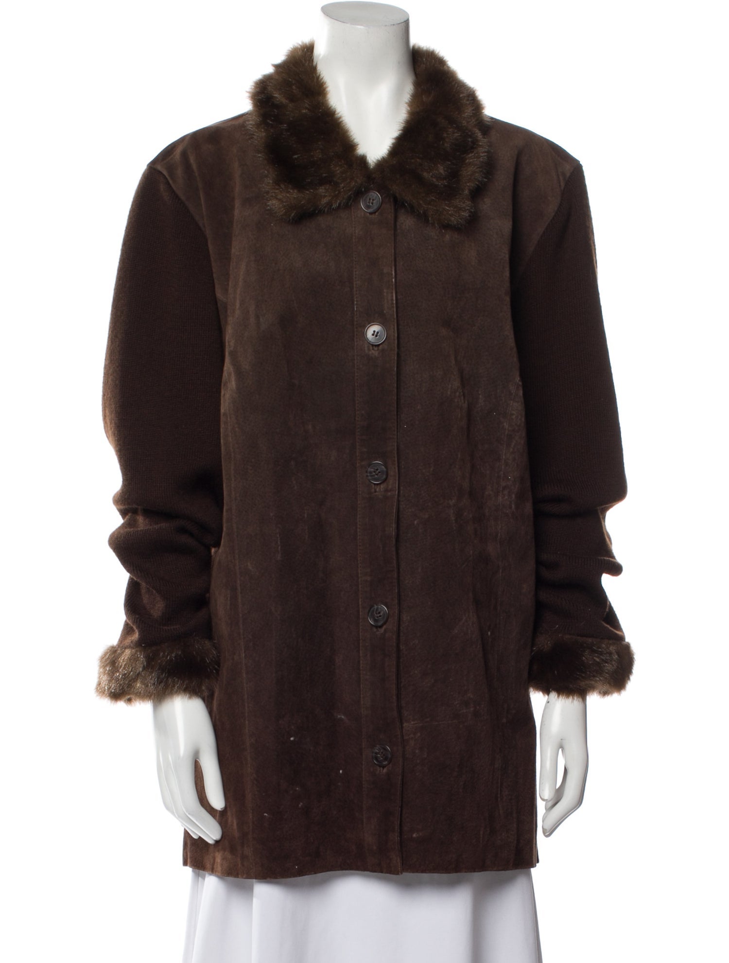Dennis Basso Leather Faux Fur Coat