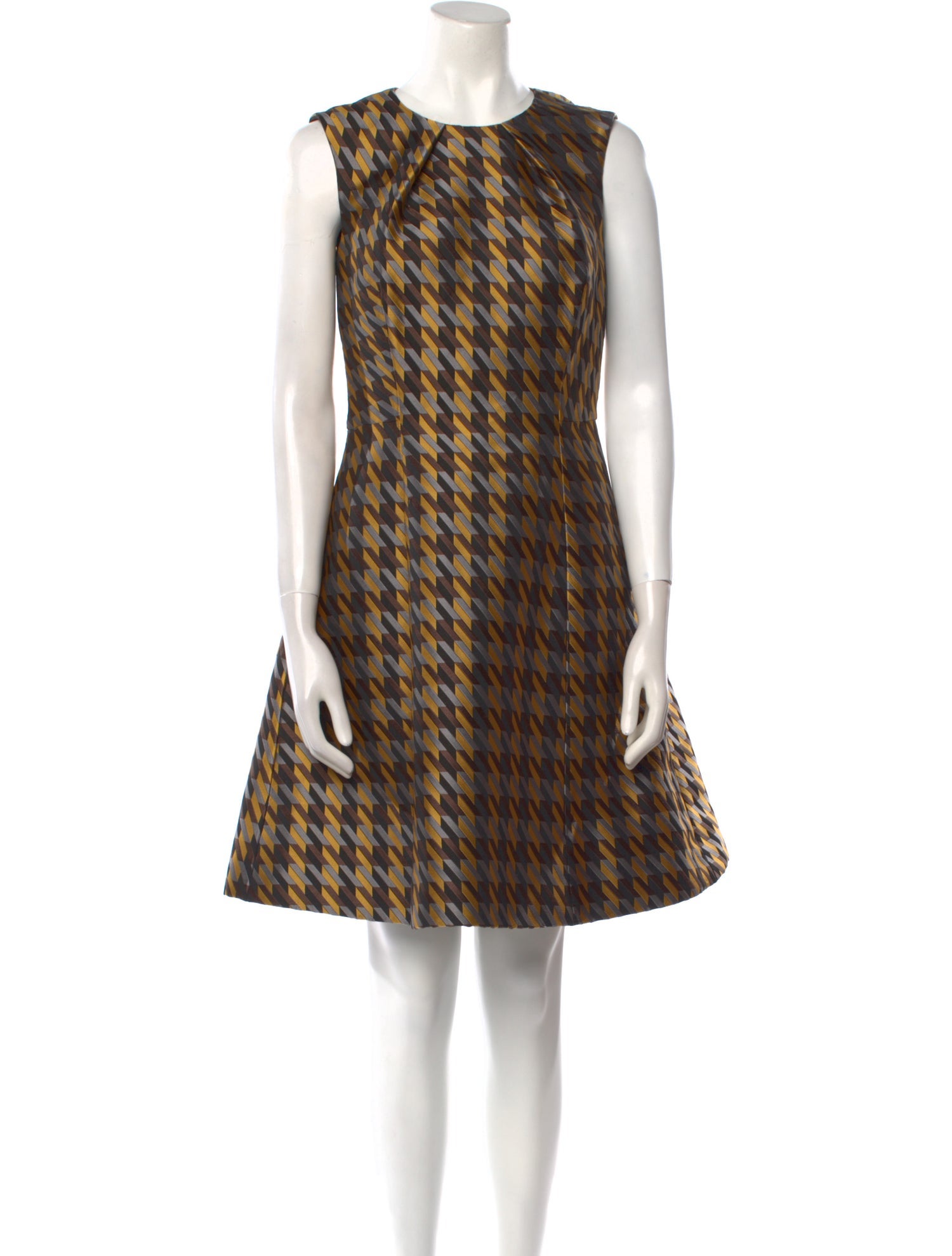Dennis Basso Houndstooth Print Knee-Length Dress