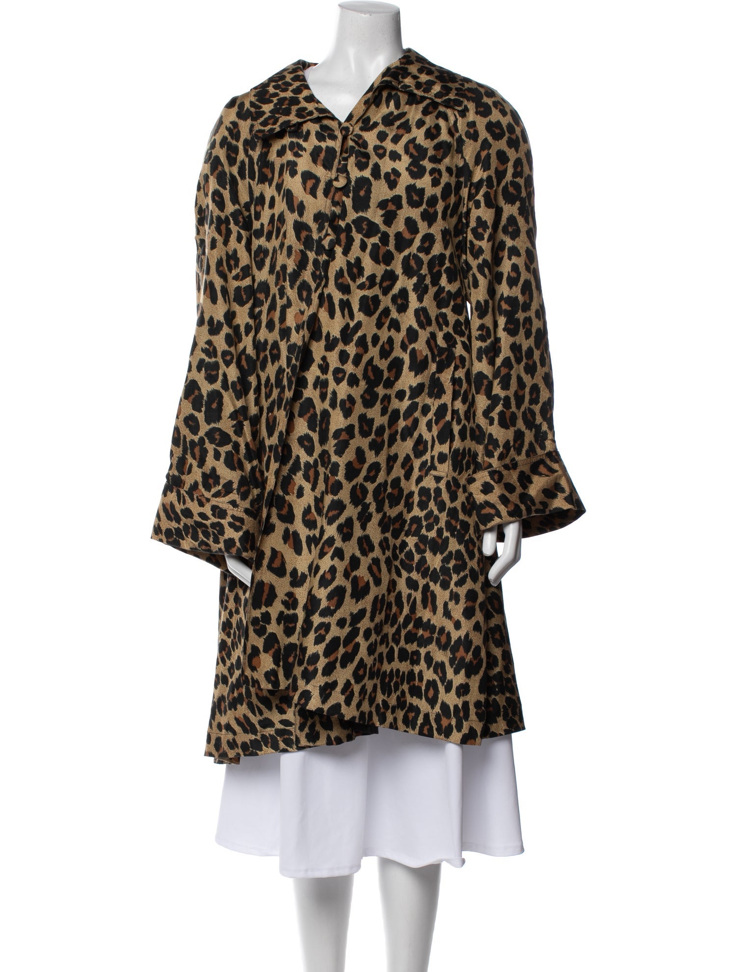 Dennis Basso Silk Animal Print Faux Fur Coat