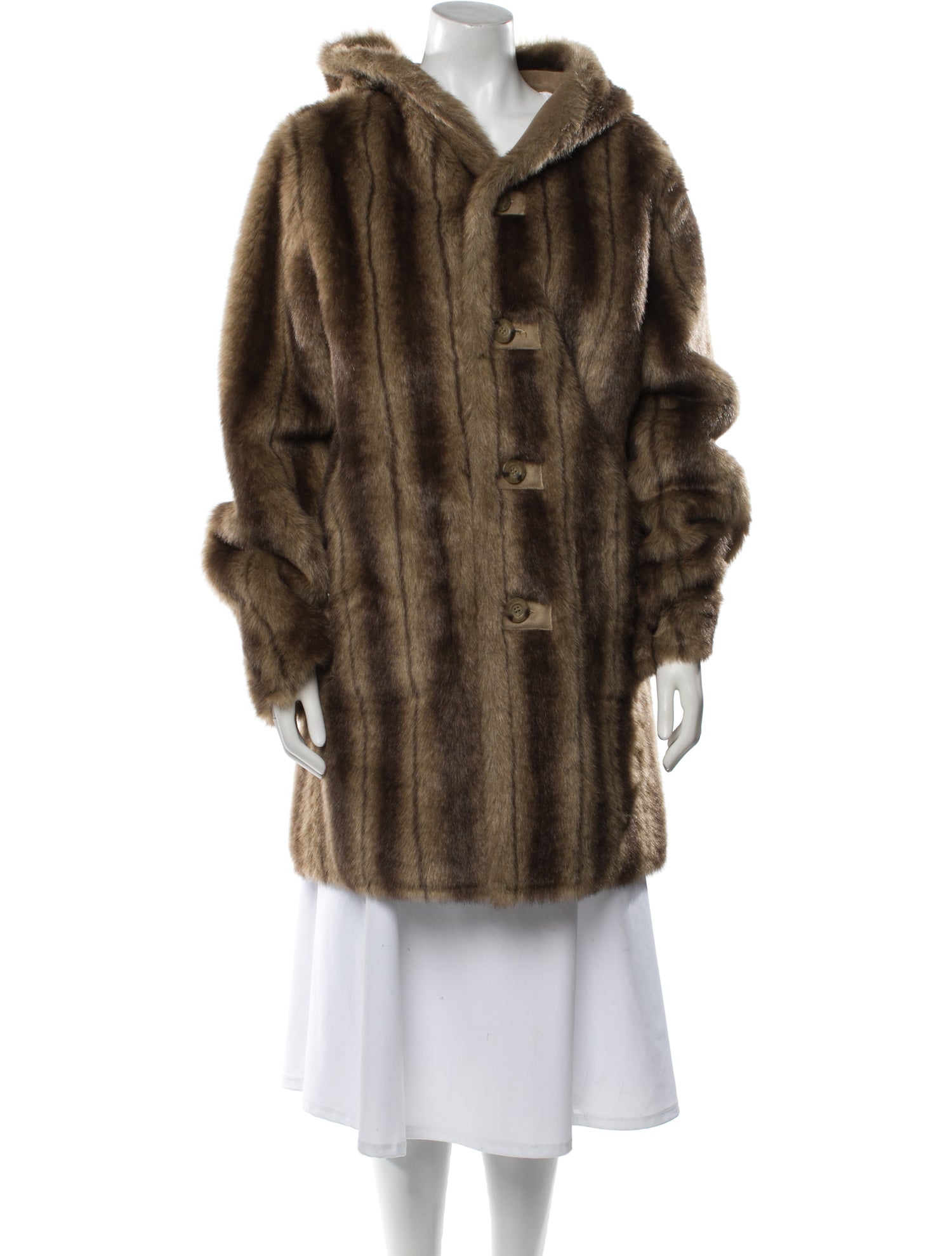 Dennis Basso Faux Fur Striped Faux Fur Coat