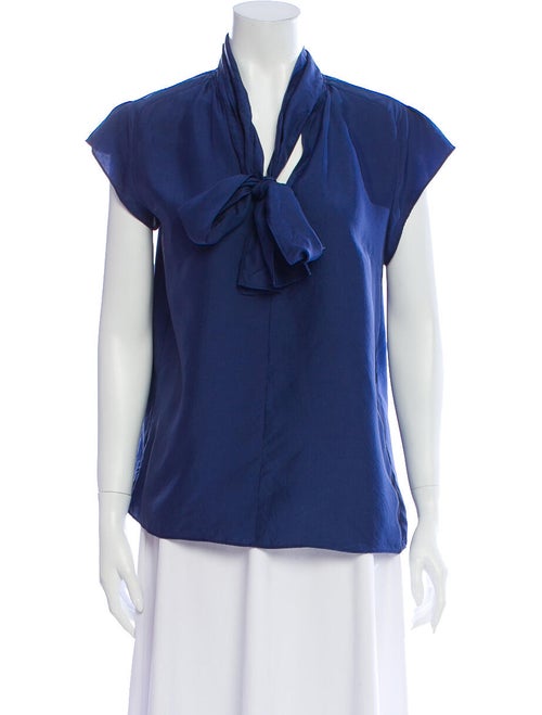 Derek Lam Silk Tie Neck Blouse Blue