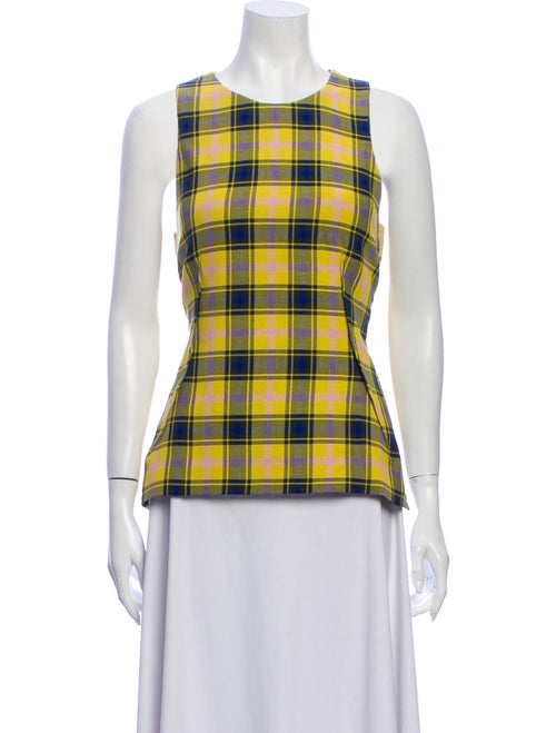 Derek Lam Plaid Print Crew Neck Top Yellow