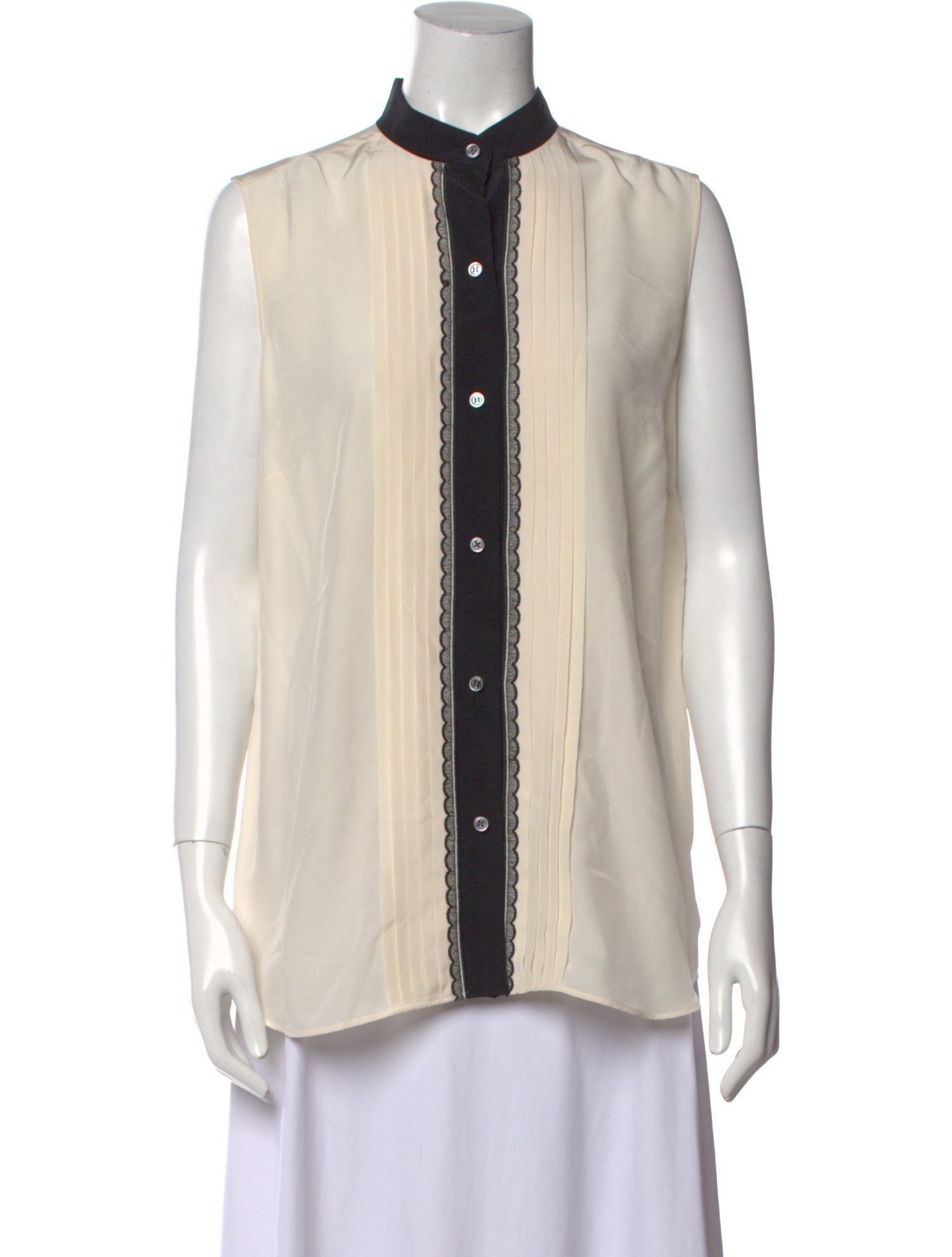 Derek Lam Silk Mock Neck Button-Up Top