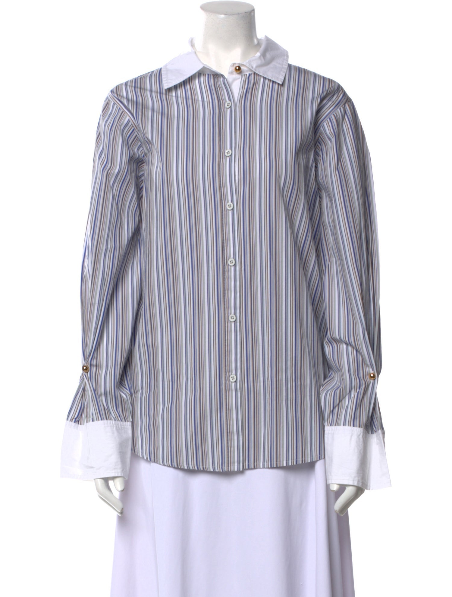 Derek Lam Striped Long Sleeve Button-Up Top