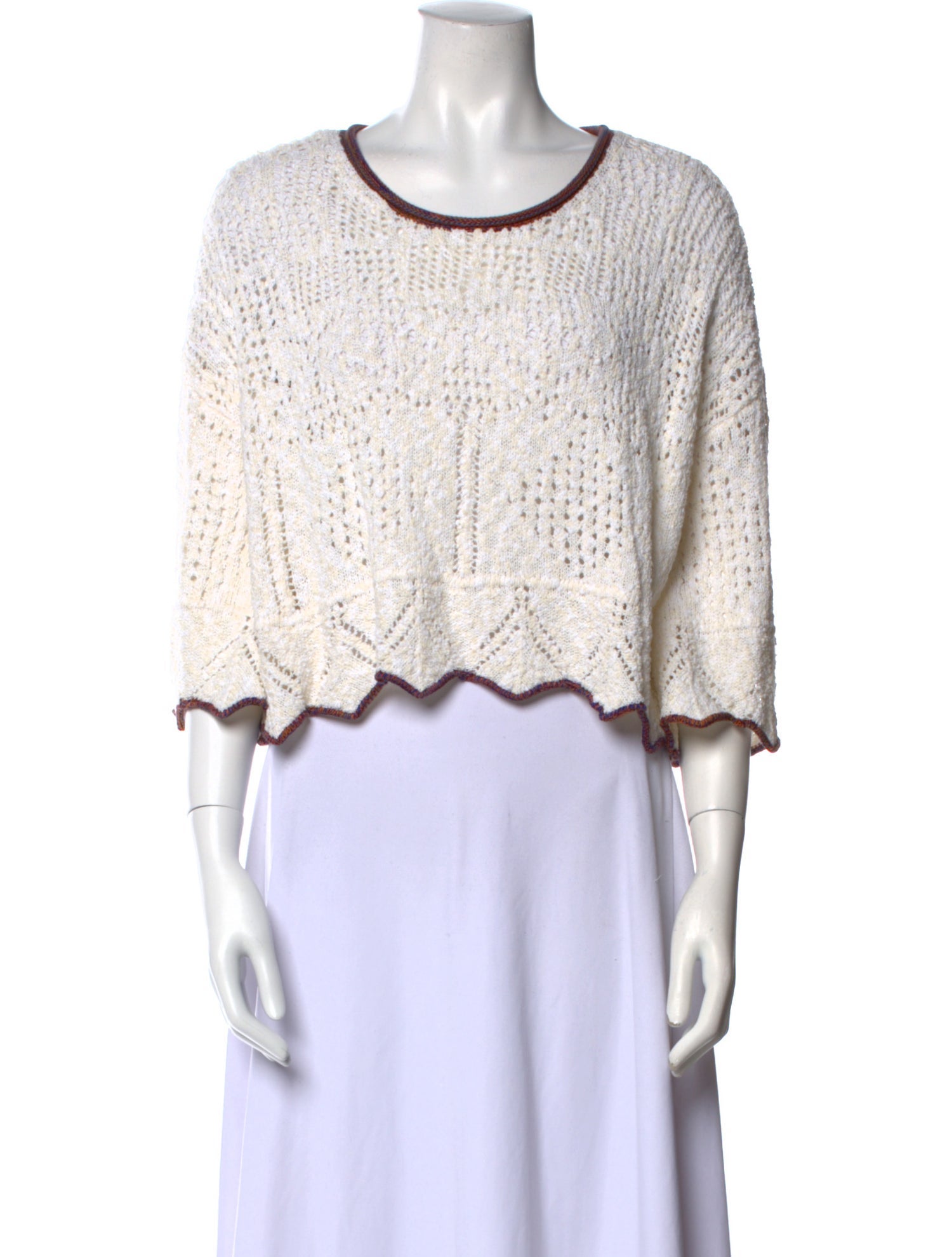 Derek Lam Scoop Neck Three-Quarter Sleeve Crop Top