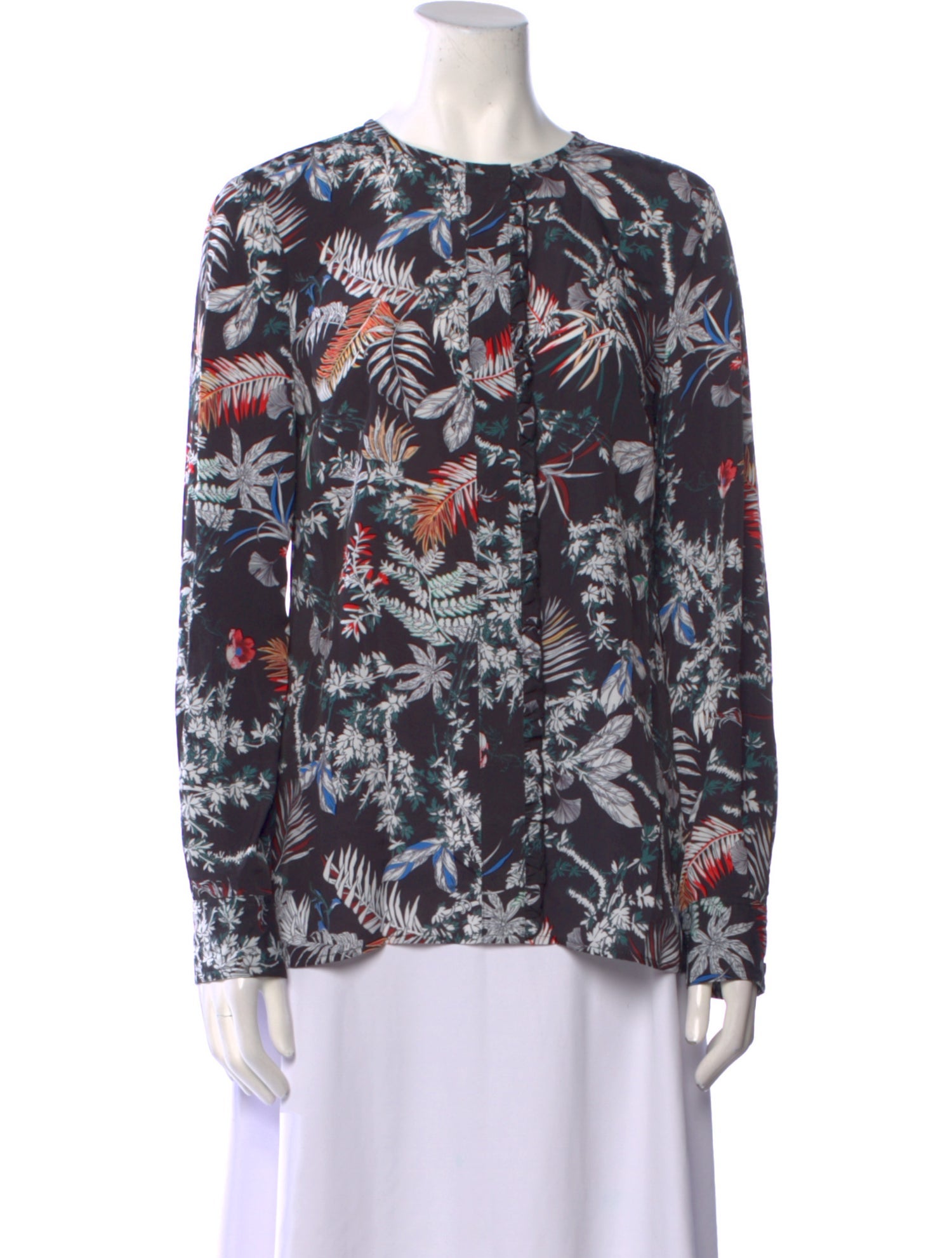 Derek Lam Floral Print Crew Neck Blouse
