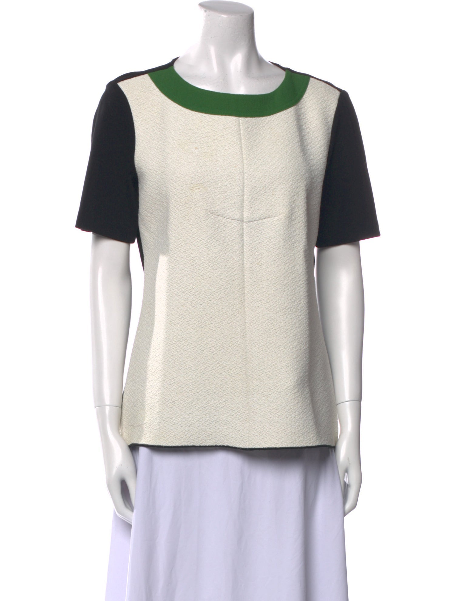 Derek Lam Colorblock Pattern Bateau Neckline T-Shirt