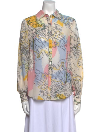 Derek Lam Printed Long Sleeve Button-Up Top