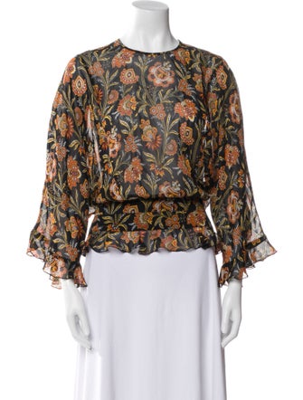 Derek Lam Floral Print Crew Neck Blouse