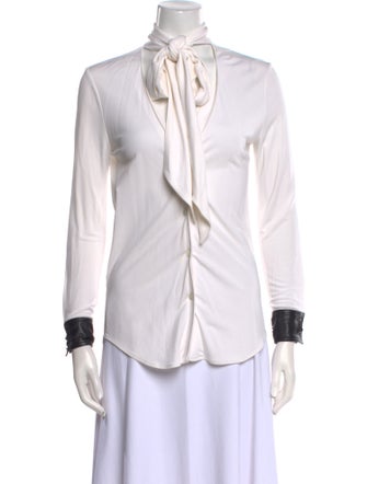 Derek Lam 10 Crosby Mock Neck Long Sleeve Button-Up Top