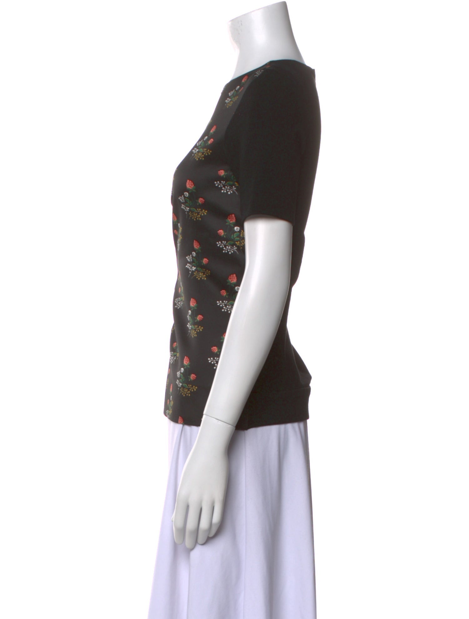 Derek Lam Floral Print Bateau Neckline T-Shirt