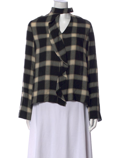 Derek Lam Plaid Print Mock Neck Button-Up Top