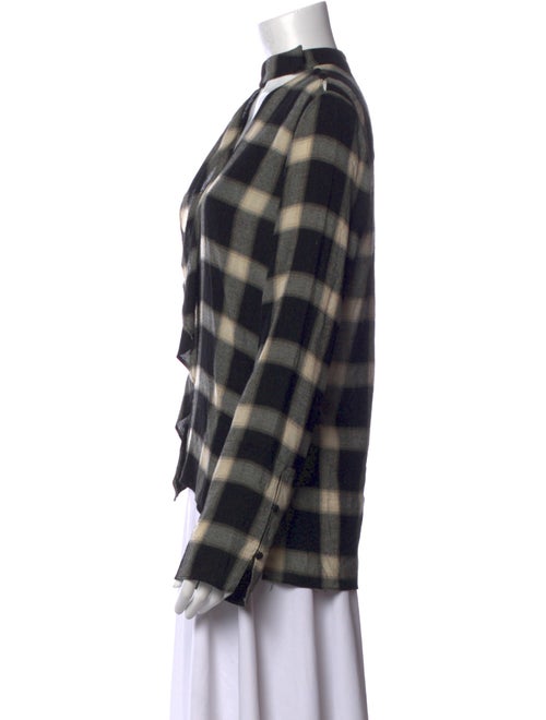 Derek Lam Plaid Print Mock Neck Button-Up Top