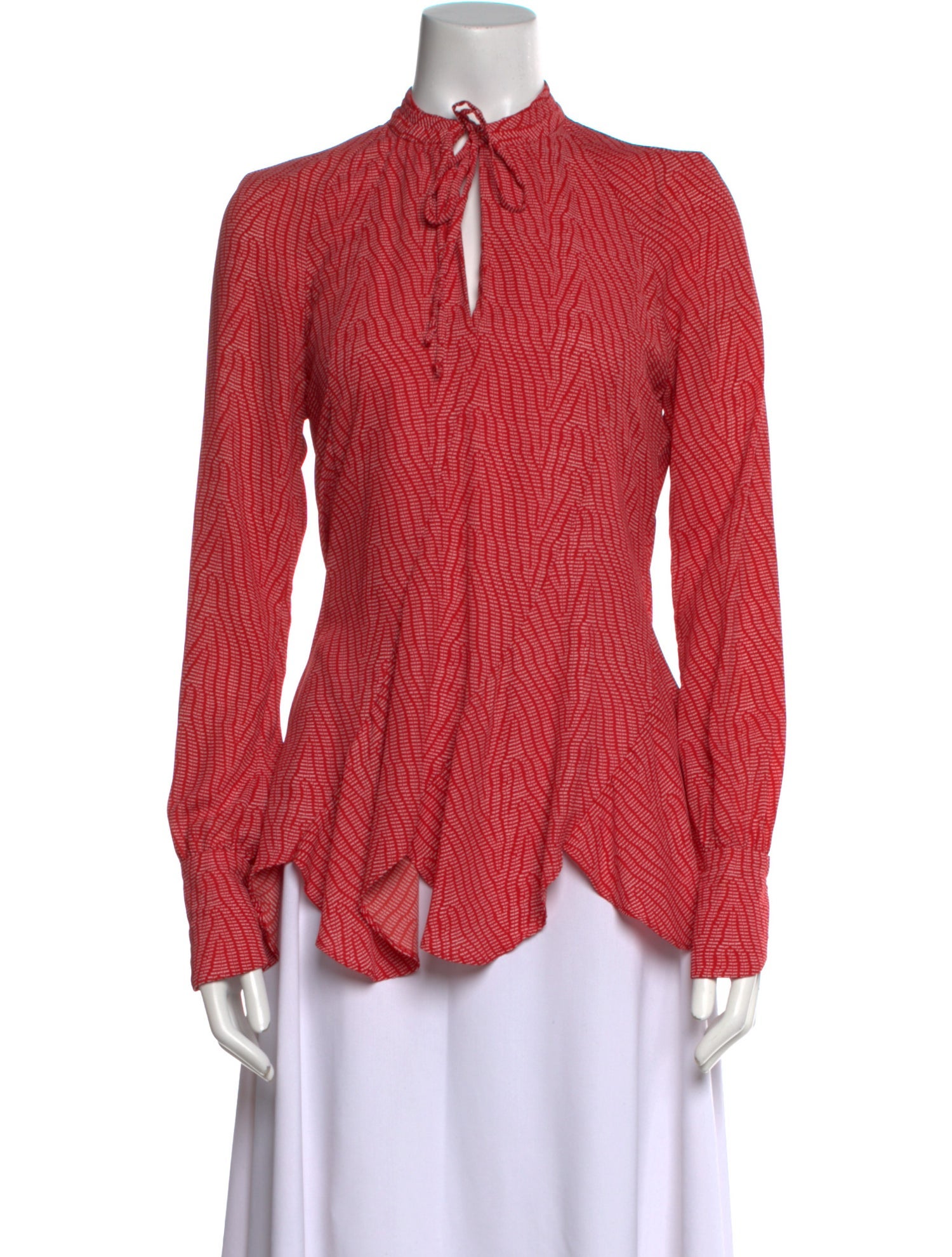 Derek Lam Printed Tie Neck Button-Up Top