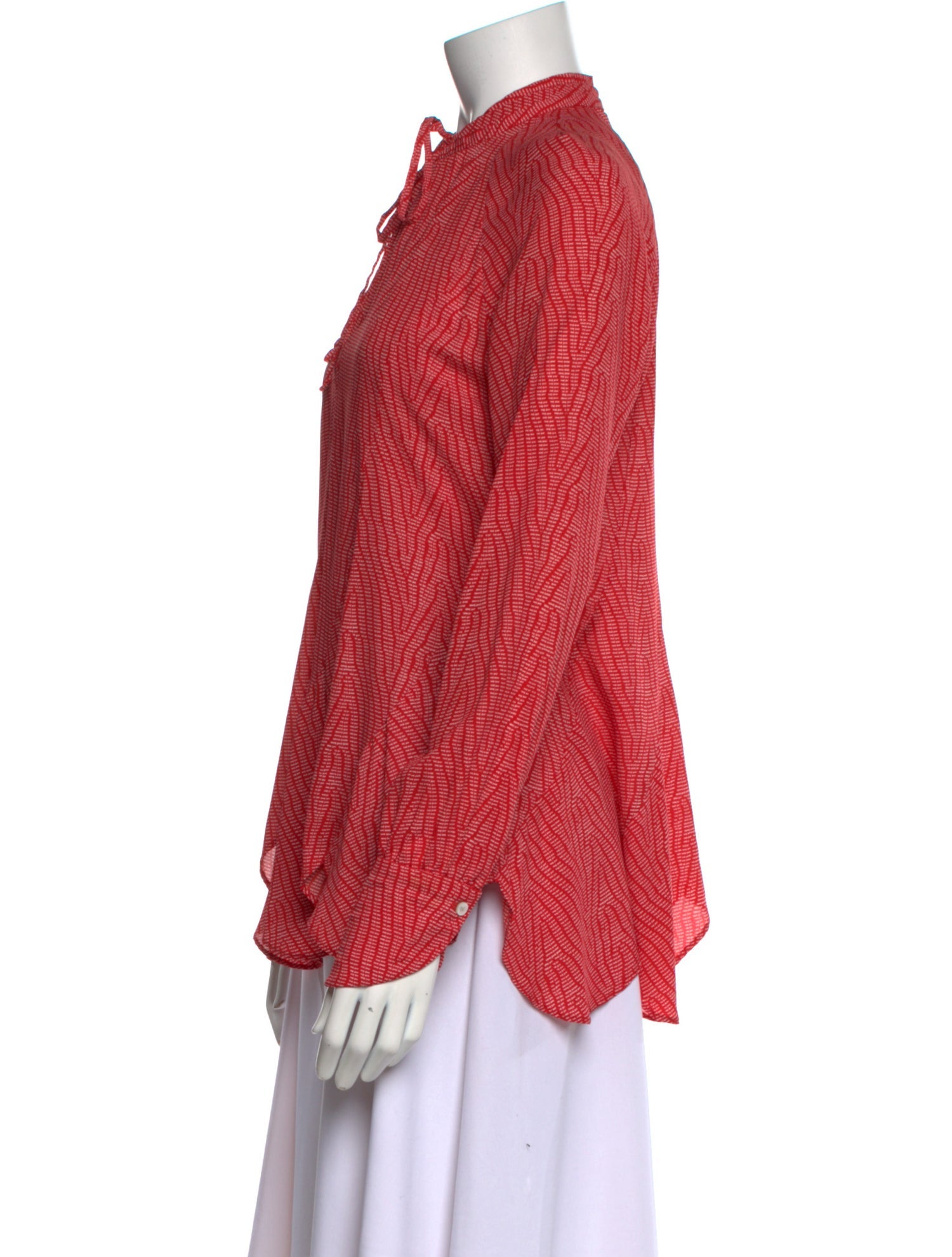 Derek Lam Printed Tie Neck Button-Up Top