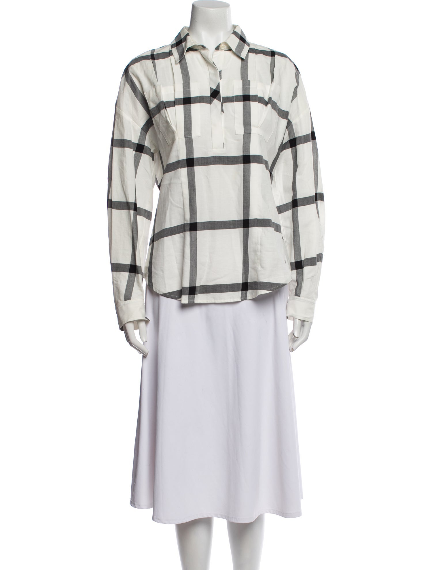 Derek Lam Plaid Print Long Sleeve Button-Up Top