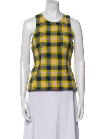 Derek Lam Plaid Print Crew Neck Top
