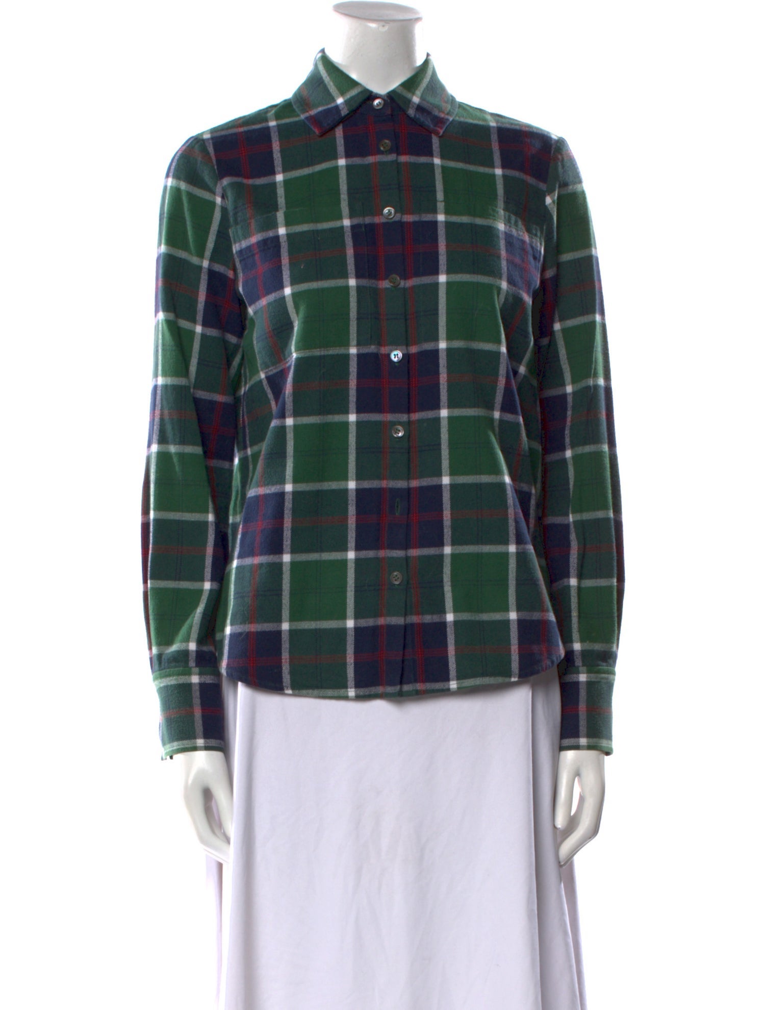 Derek Lam Plaid Print Long Sleeve Button-Up Top