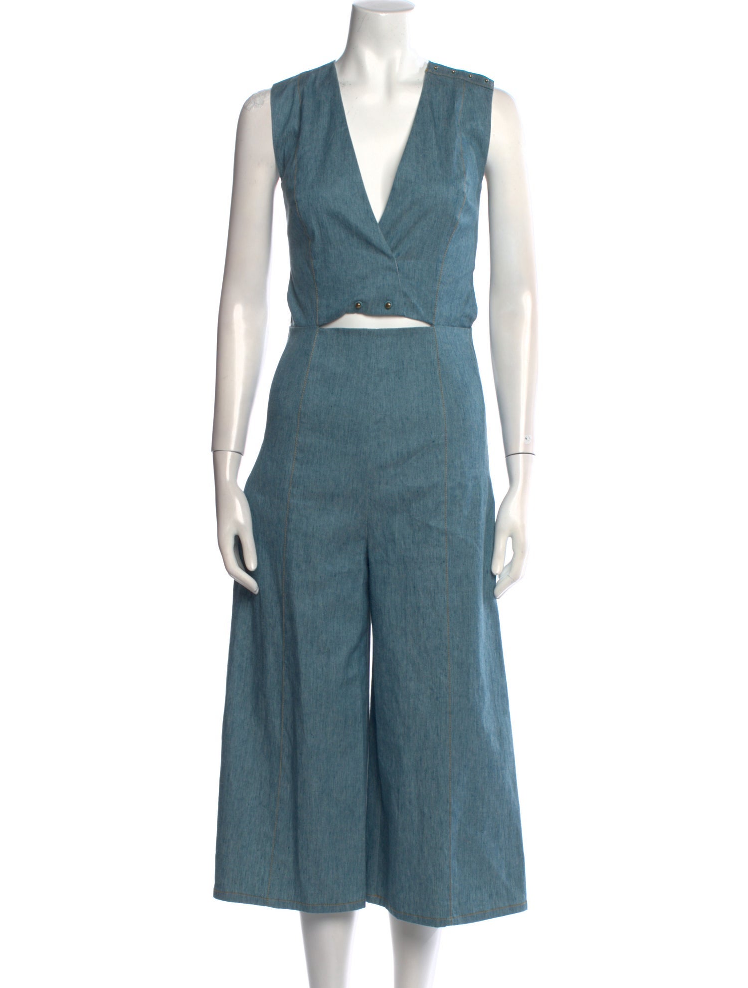 Derek Lam Linen Plunge Neckline Jumpsuit
