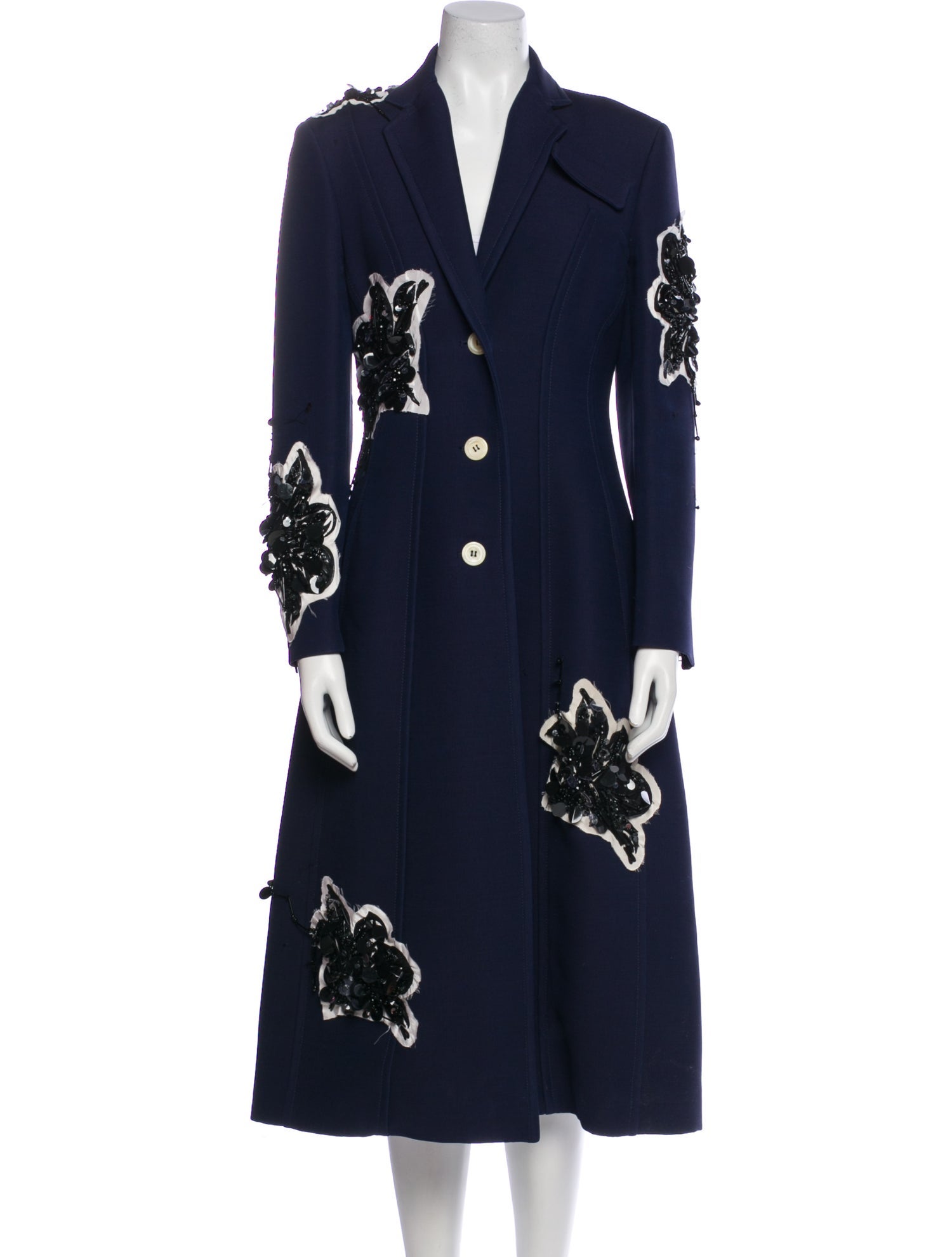 Derek Lam Wool Floral Print Peacoat