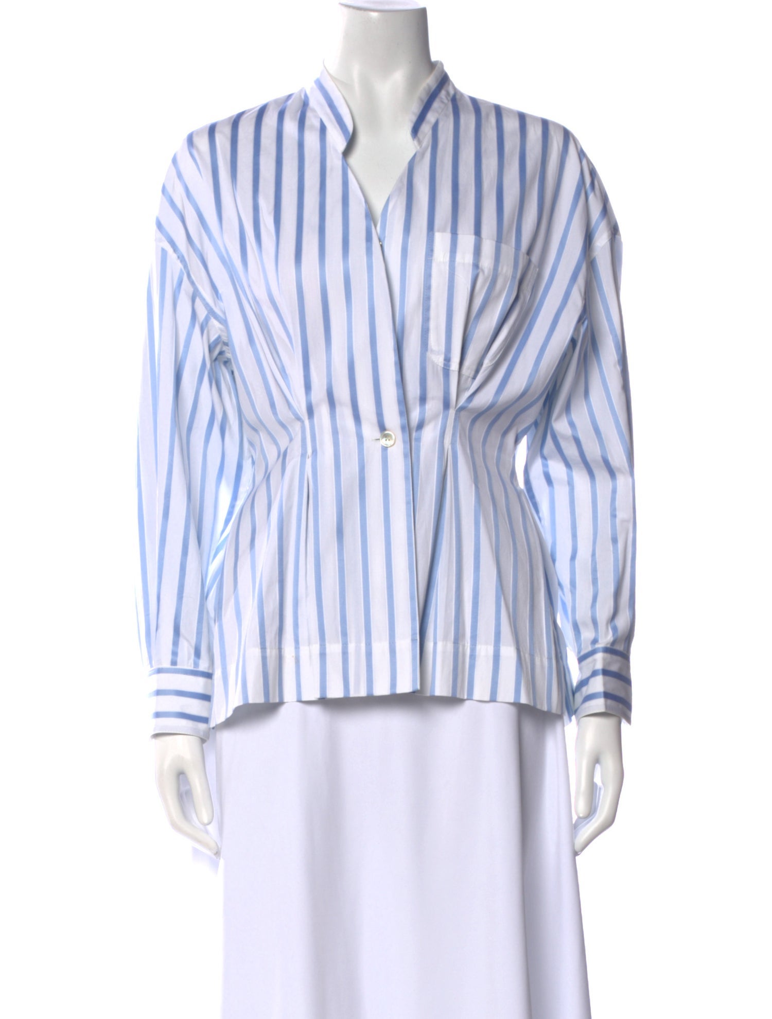 Derek Lam Striped V-Neck Button-Up Top