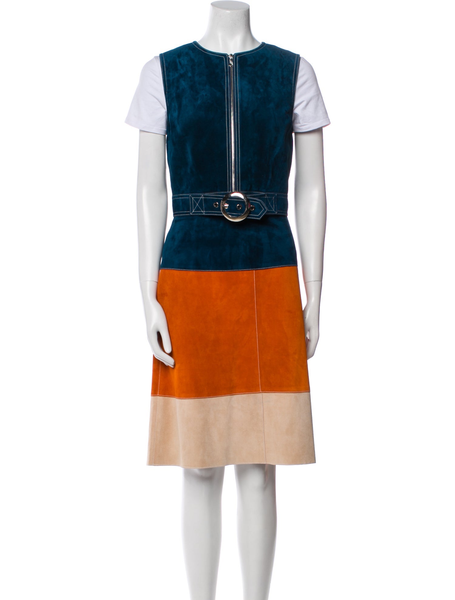 Derek Lam Suede Colorblock Pattern Skirt Set