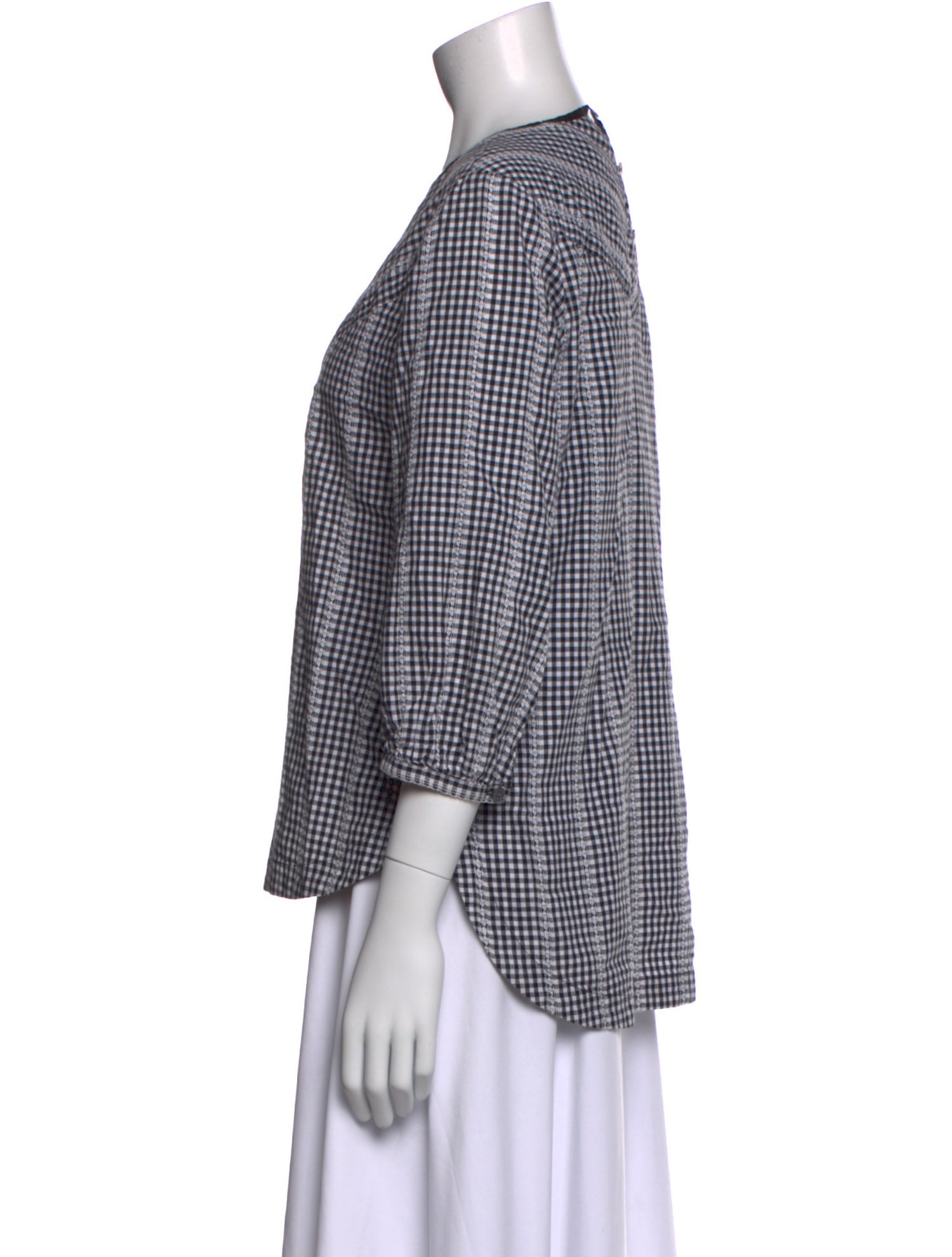 Derek Lam Plaid Print Crew Neck Button-Up Top