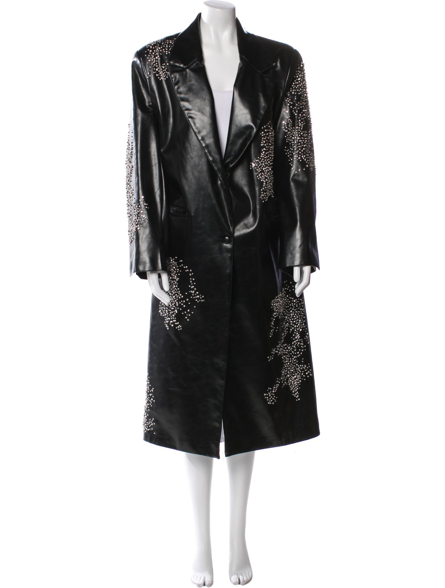 Des Phemmes Crystal-Embellished Faux Leather Jacket