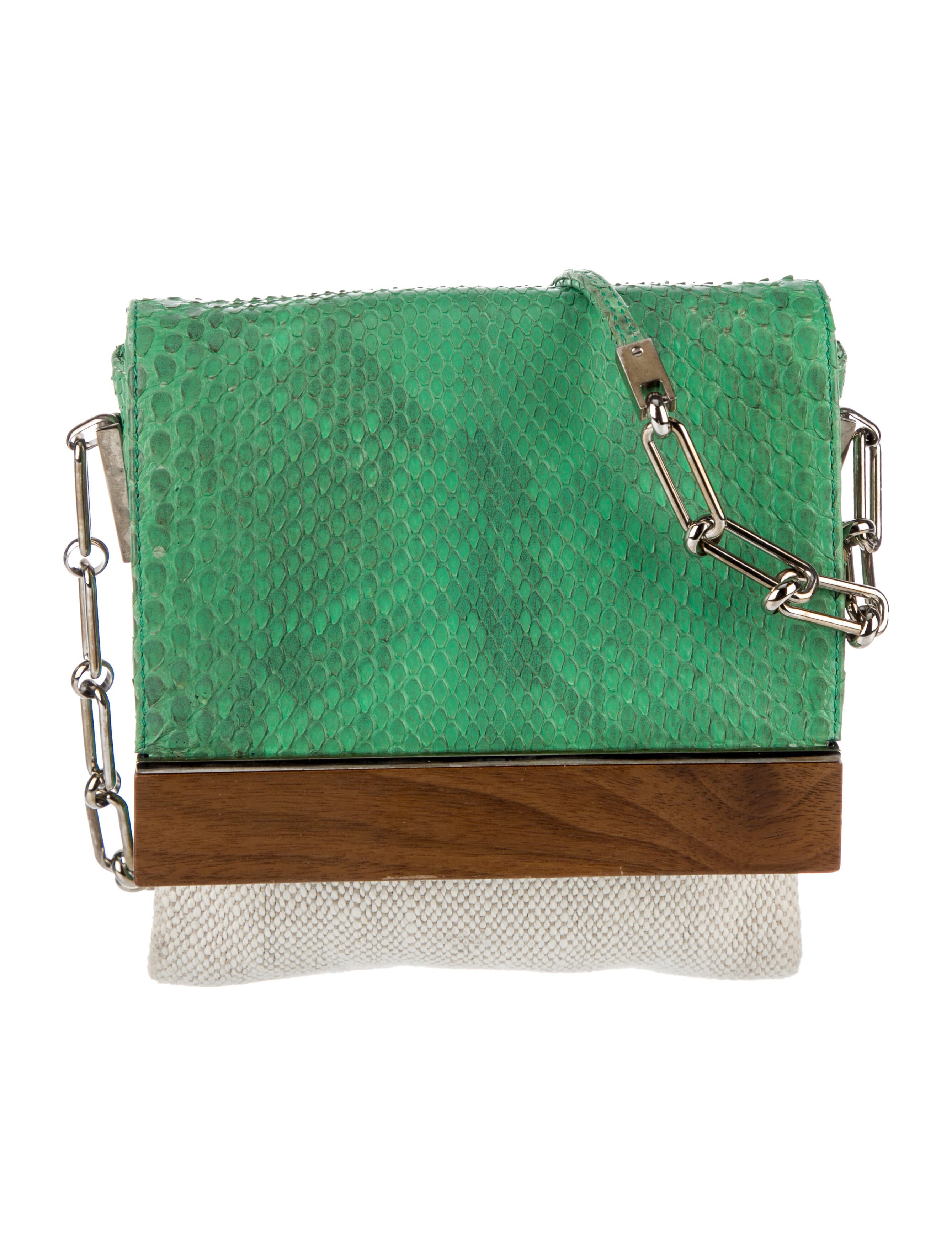 Devi Kroell SnakeskinEmbossed Canvas Flap Crossbody Bag Green