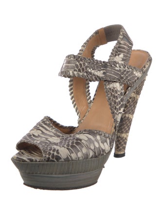 Devi Kroell Embossed Leather Animal Print Slingback Pumps
