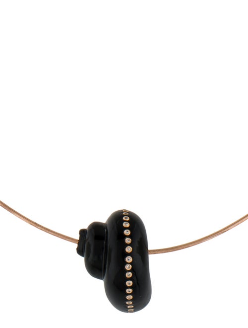 Dezso by Sara Beltran 18K Onyx & Diamond Classic Carved Turbo Shell Collar Necklace
