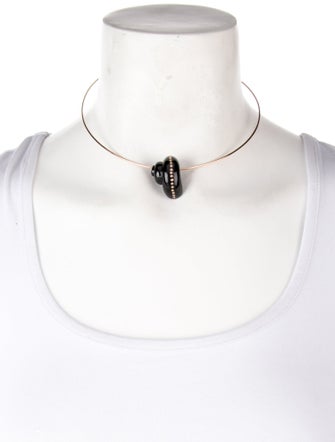 Dezso by Sara Beltran 18K Onyx & Diamond Classic Carved Turbo Shell Collar Necklace