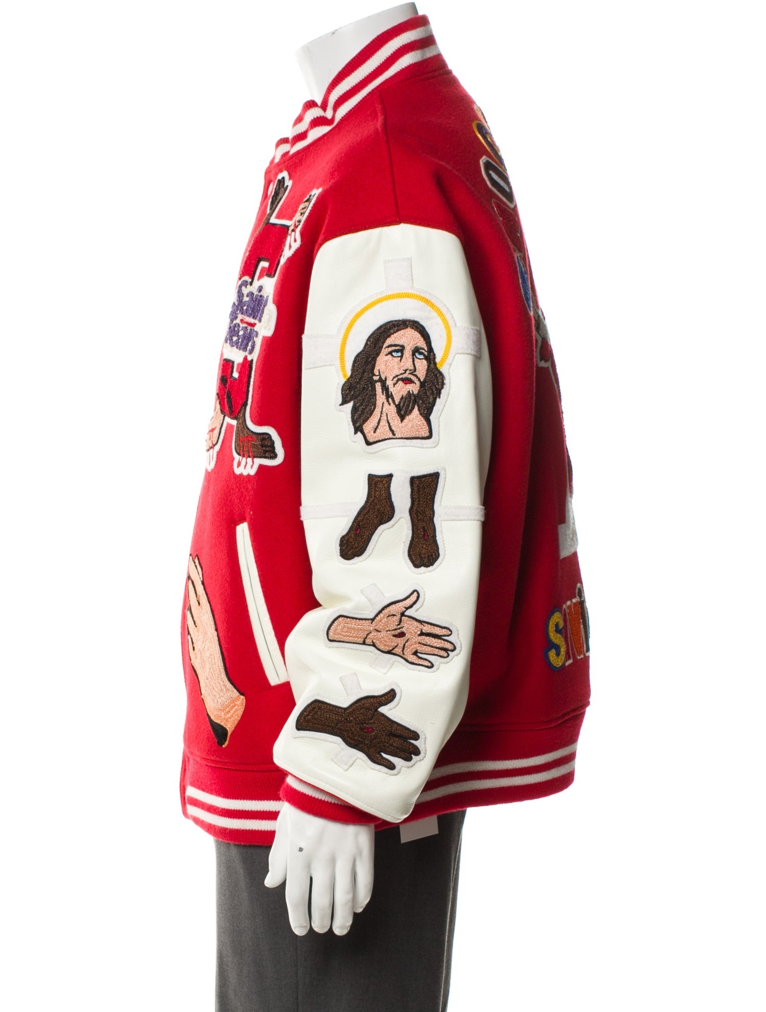 Denim Tears x Saint Michael Wool Colorblock Pattern Varsity Jacket