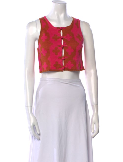 YanYan Printed Scoop Neck Crop Top