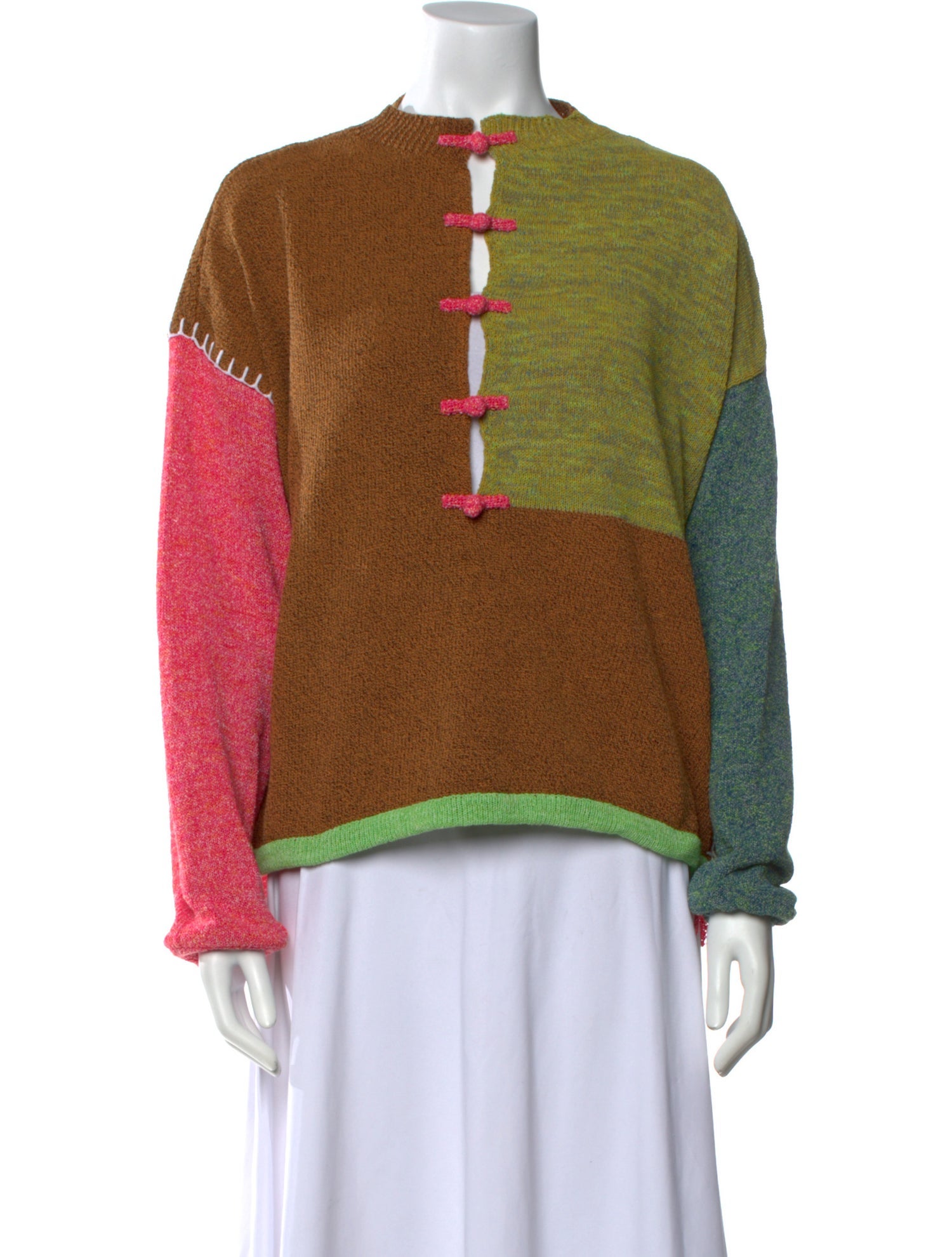 YanYan Colorblock Pattern Mock Neck Sweater
