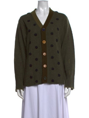 Pre-owned Yanyan Lambswool Floral Print Sweater In Green