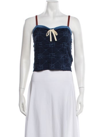 Pre-owned Yanyan Patterned Scoop Neck Crop Top W/ Tags In Blue