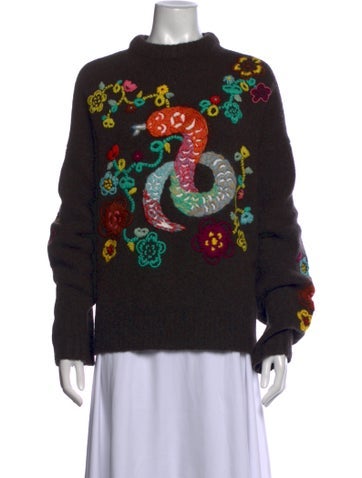 Pre-owned Yanyan Wool Graphic Print Sweater W/ Tags In Black