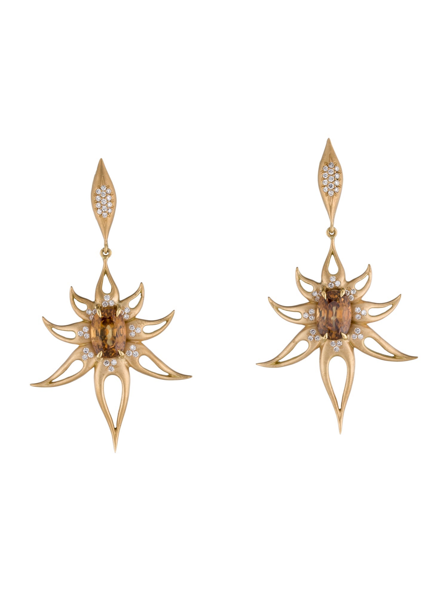 Donald Huber 18K 12.96ctw Zircon & Diamond Sun Drop Earrings